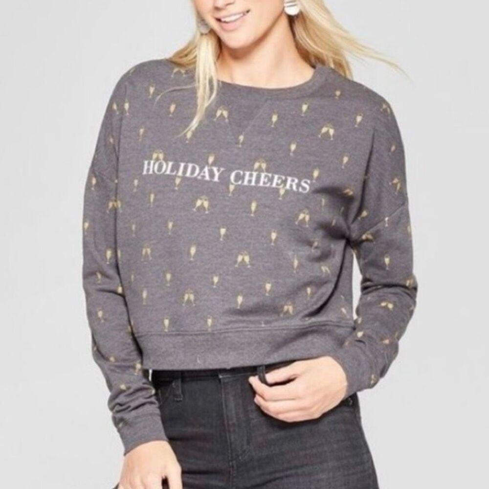 Fifth Sun Holiday Cheers Graphic Sweatshirt (Gray) - Medium